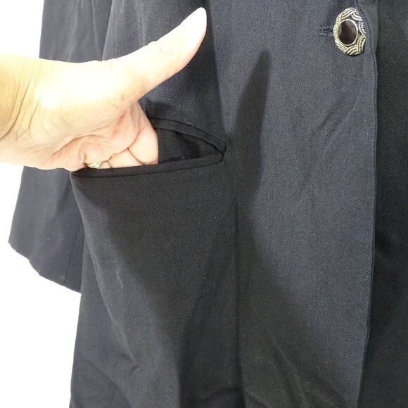 Vtg Stephanie Queller Black Blazer Jacket Women Size 10 Embroidered Rayon Wool - Picture 4 of 11